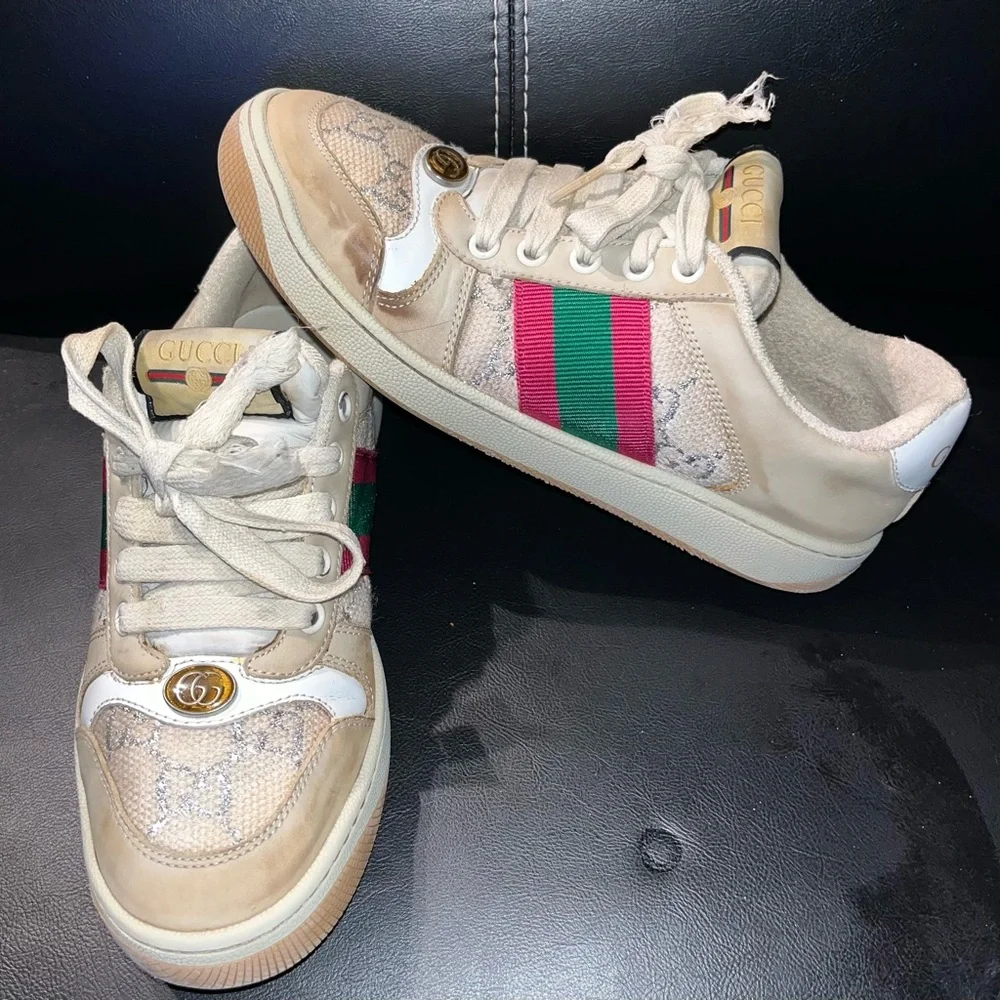 GUCCI Canvas and Suede Screener Sneaker Embellish Womens EU 35.5 US 5.5 - Picture 1 of 8